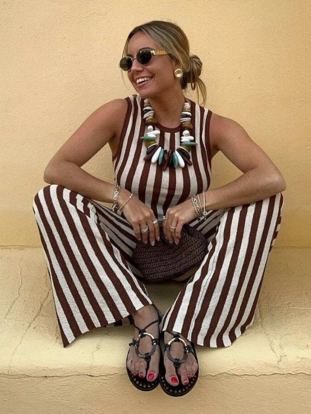 Zara Striped Wide-Leg Knit Pants
